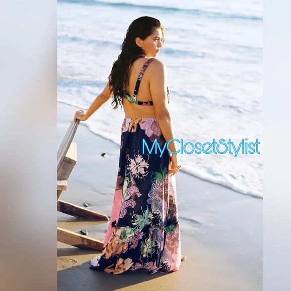 Maeve Anthropologie Floral Summer Maxi Dress NWT Comfy L Cut-Out RARE large new - Picture 4 of 7